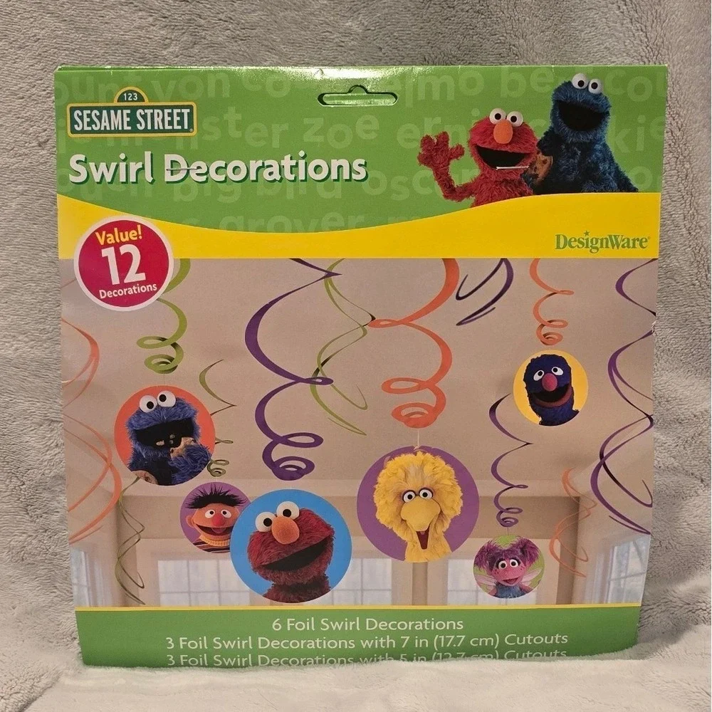 Sesame Street Birthday Party Foil Swirl Decorations BRAND NEW & SEALED Set of 12